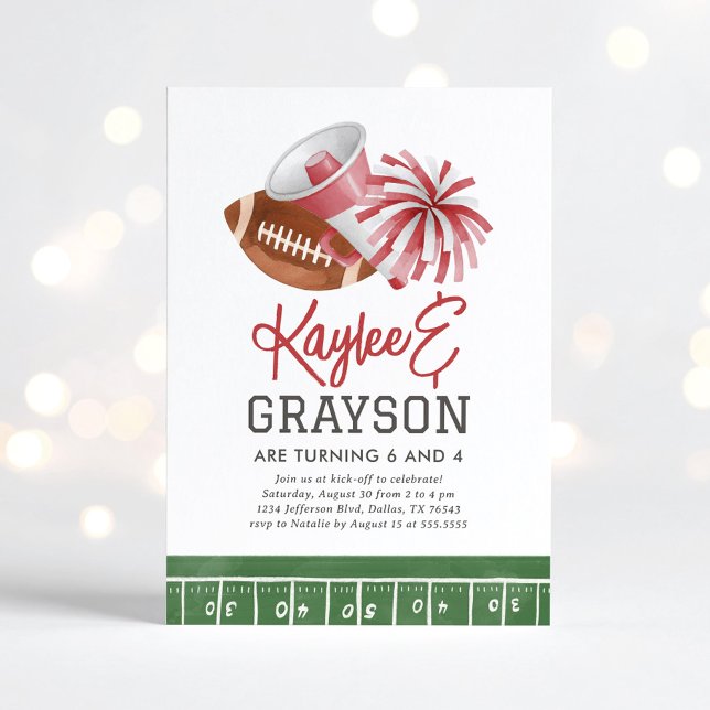 Maroon Football and Cheerleading Joint Birthday Invitation (Creator Uploaded)