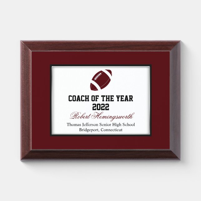 Maroon Football Coach Award Plaque (Horizontal)