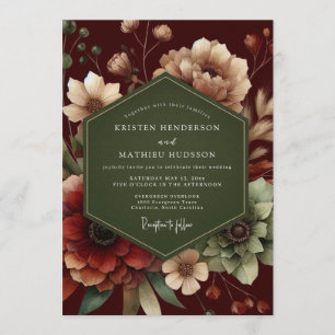 Maroon Forest Bloom Wedding Invitation