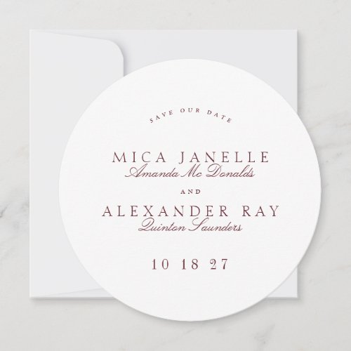 Maroon Formal Classic Calligraphy Round Photo Save The Date