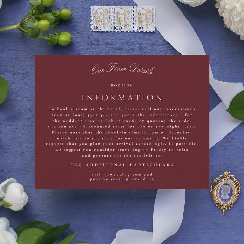 Maroon Formal Classic Calligraphy Wedding Details Enclosure Card