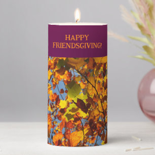 Maroon & Friendsgiving Fall Autumn Leaves Pillar Candle