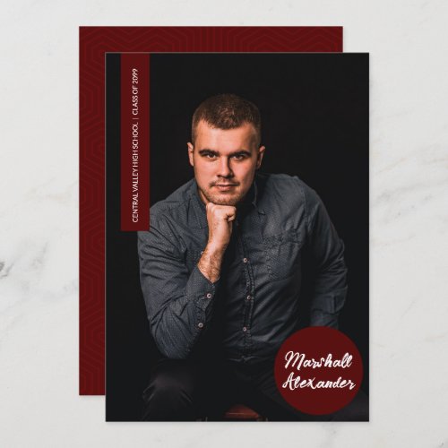 Maroon Geometric Graduation Photo Invitation