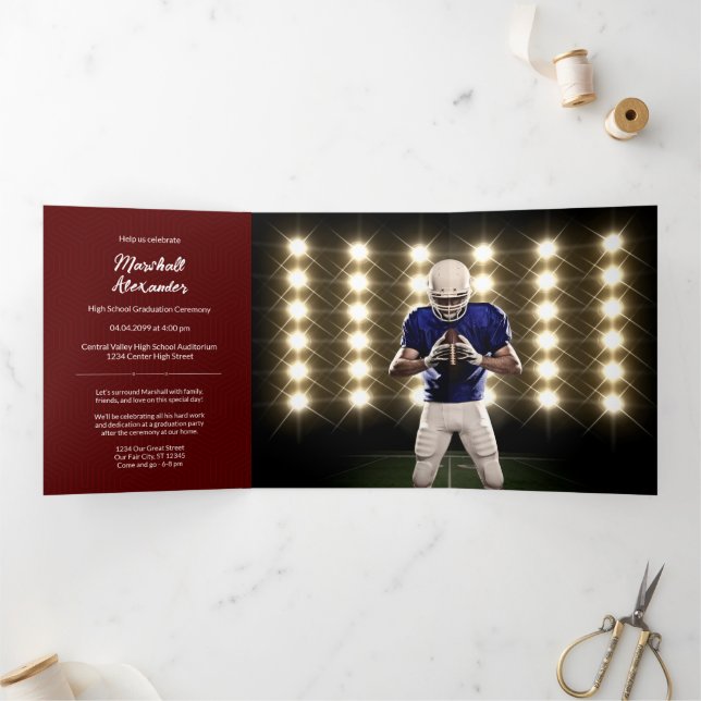 Maroon Geometric Graduation Photo Tri-Fold Invitation (Inside)