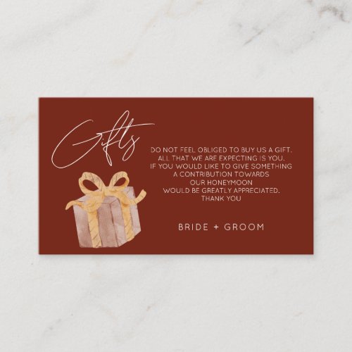 Maroon gift registry honeymoon fund wedding  enclosure card