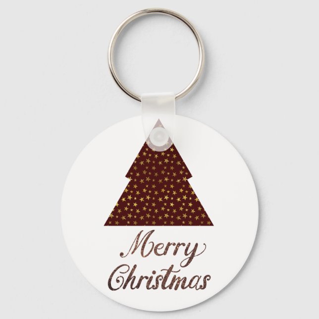 Maroon glitter christmas tree- merry christmas  keychain (Front)