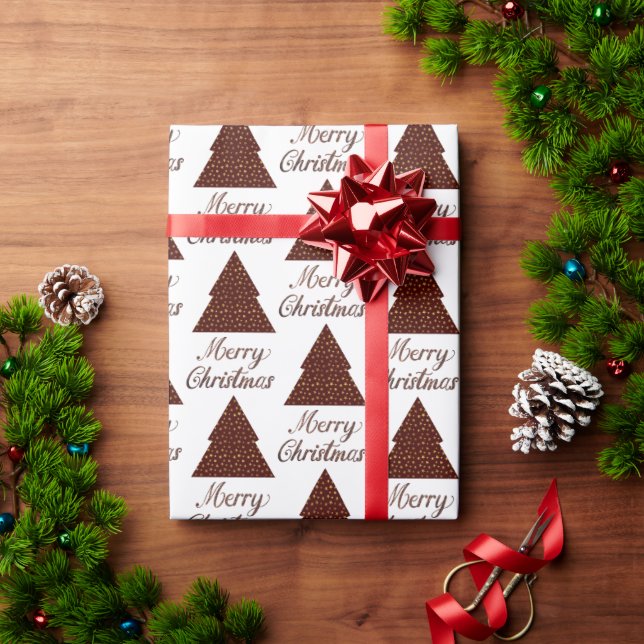 Maroon glitter christmas tree- merry christmas wrapping paper (Holiday Gift)