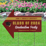 Maroon Gold 2024 Graduation Party Arrow Yard Sign