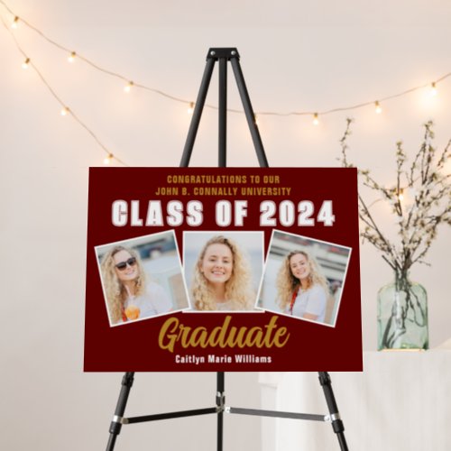 Maroon Gold 2024 Graduation Photo Collage Party Foam Board