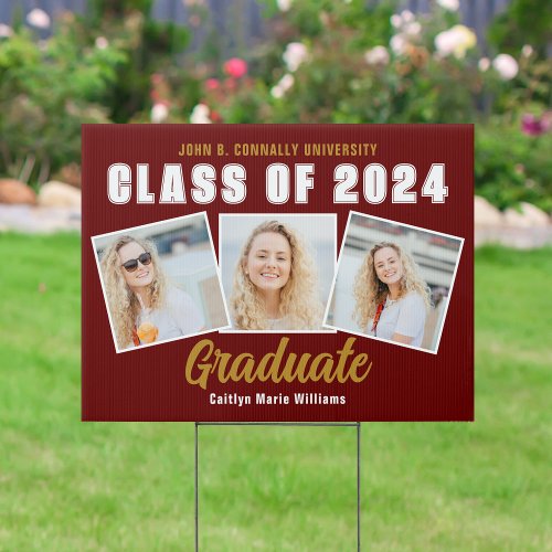 Maroon Gold 2024 Graduation Photo Collage Yard Sign