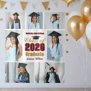 Maroon Gold 2026 Graduation Party Photo Collage Tapestry