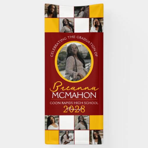 Maroon  Gold 9 Photo Collage Graduation Vinyl Banner