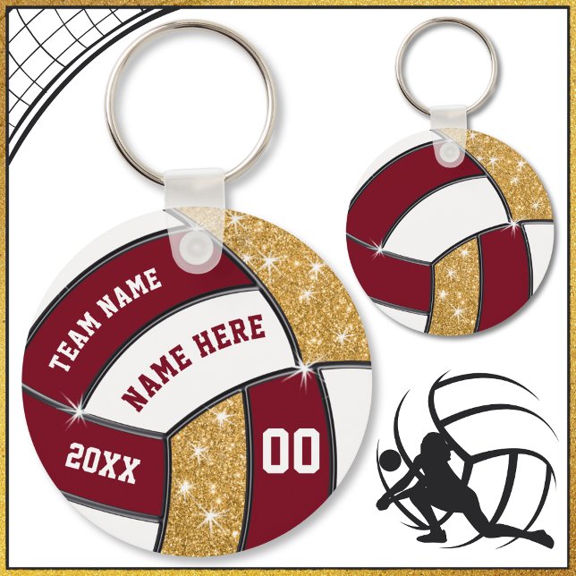 Maroon, Gold and White Cheap Volleyball Souvenirs Keychain (Cheap Maroon, Gold and White, Volleyball Souvenirs. Volleyball  Trinkets. Volleyball Novelty items.)