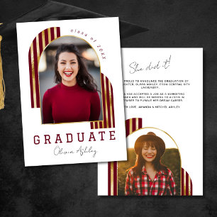 Maroon Gold Arch Photo Graduation Announcement