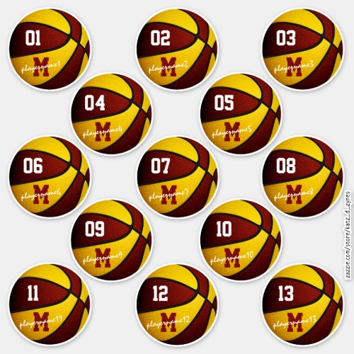 maroon gold basketball custom 13 players names sticker