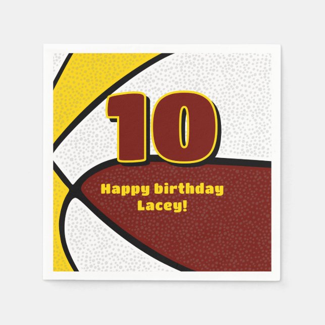 maroon gold basketball girls boys sports party napkins (Front)