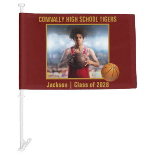 Maroon Gold Basketball Player Photo Car Flag