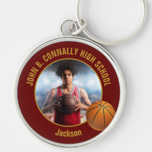 Maroon Gold Basketball Player Photo Keychain