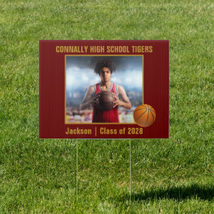 Maroon Gold Basketball Player Photo Yard Sign