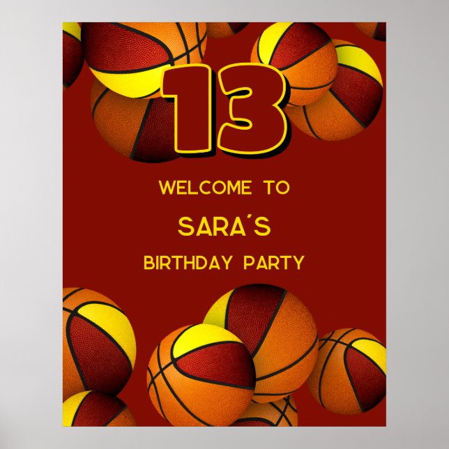 maroon gold basketball team colors party welcome poster (Front)