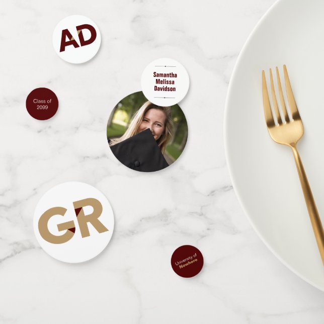 Maroon Gold Big Bold Angle-Cut Letters Graduation Confetti (Group)