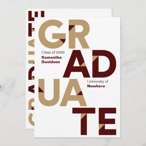 Maroon Gold Big Bold Angle_Cut Letters Graduation Invitation