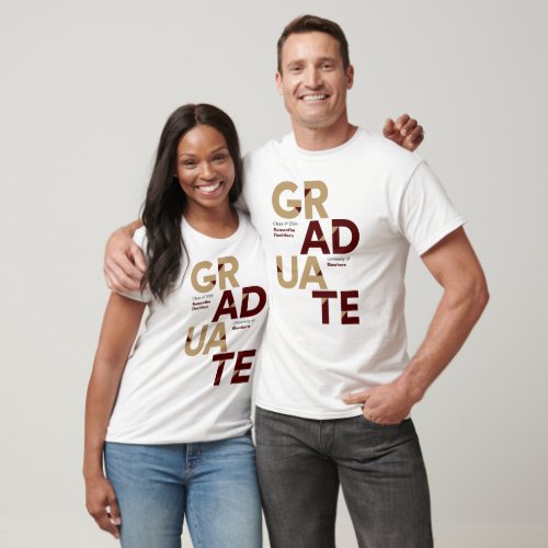 Maroon Gold Big Bold Angle_Cut Letters Graduation T_Shirt