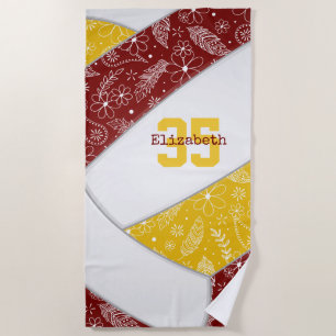 maroon gold boho floral paisley pattern volleyball beach towel