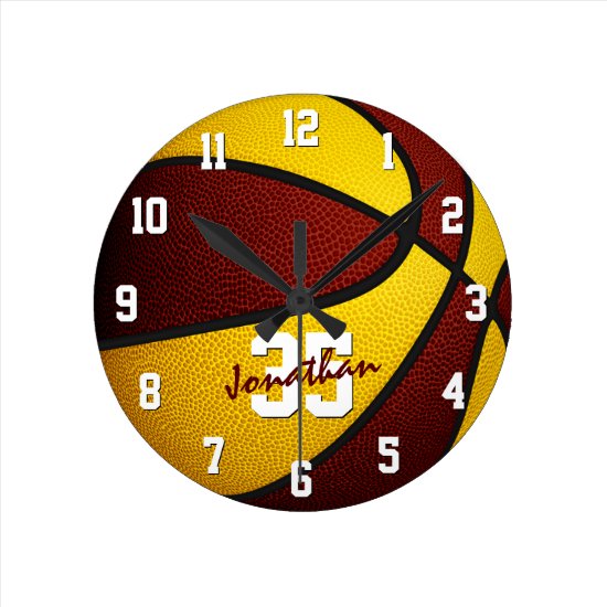 maroon gold boys girls basketball personalized round clock