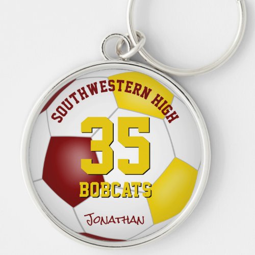 maroon gold boys girls name jersey number soccer keychain