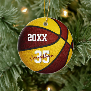 maroon gold boys girls team colors basketball ceramic ornament