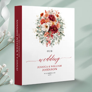 Maroon Gold Burgundy Floral Autumn wedding memory 3 Ring Binder