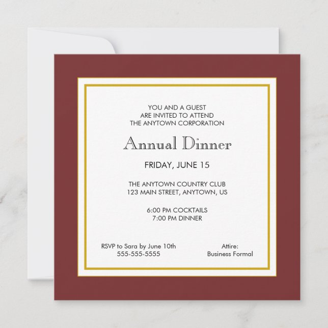Maroon & Gold Business Professional Dinner Invitation (Front)