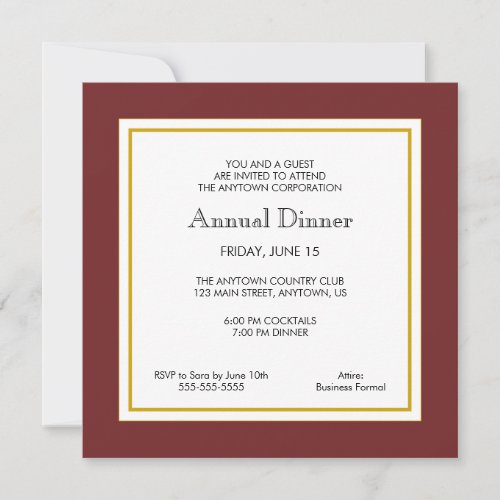 Maroon  Gold Business Professional Dinner Invitation