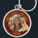 Maroon Gold Cheerleader Photo High School Keychain<br><div class="desc">This cool customized high school cheerleader photo gift features gold typography of your team and player name on a maroon keychain with a cheer megaphone. Personalize with your student's photograph and class year as a proud cheerleading parent. A great gift for a mom or dad.</div>