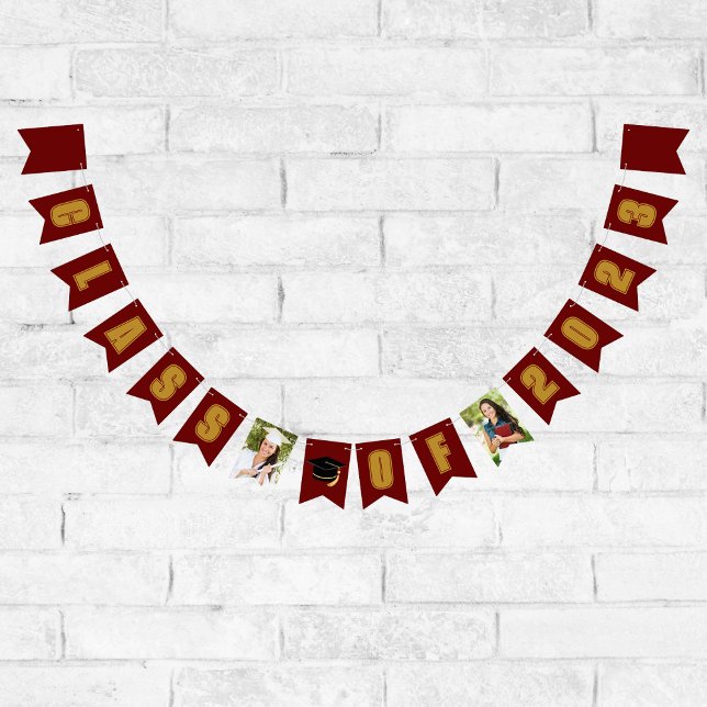 Maroon Gold Class of 2023 Photo Graduation Party Bunting Flags (Creator Uploaded)