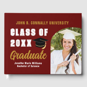 Maroon Gold Class of 2025 Photo Custom Graduation Guest Book