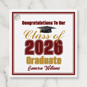 Maroon Gold Class of 2026 Custom Graduation Party Favor Tags