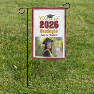 Maroon Gold Class of 2026 Graduate Photo Garden Flag