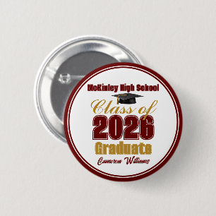 Maroon Gold Class of 2026 Graduation Keepsake Button