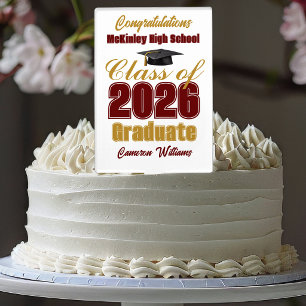 Maroon Gold Class of 2026 Graduation Party Cake Topper