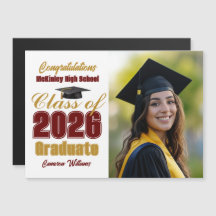 Maroon Gold Class of 2026 Graduation Photo Magnet