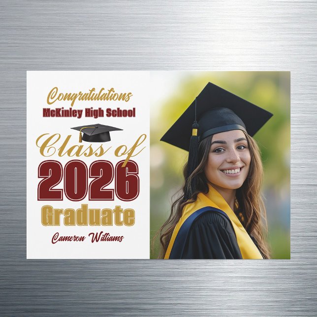 Maroon Gold Class of 2026 Graduation Photo Magnet (Creator Uploaded)