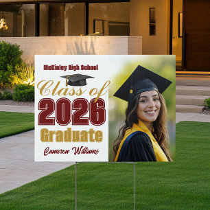 Maroon Gold Class of 2026 Graduation Photo Yard Sign