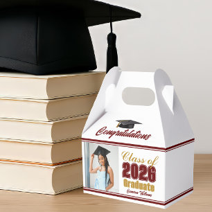 Maroon Gold Class of 2026 Photo Graduation Party Favor Boxes