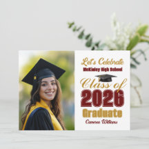 Maroon Gold Class of 2026 Photo Graduation Party