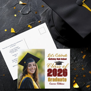 Maroon Gold Class of 2026 Photo Graduation Party Invitation Postcard