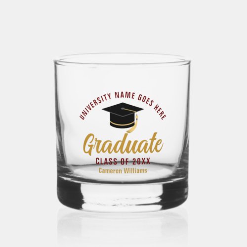 Maroon Gold College Graduation Custom Graduate Whiskey Glass
