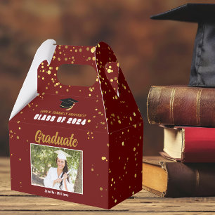 Maroon Gold College Graduation Photo 2025 Party Favor Boxes