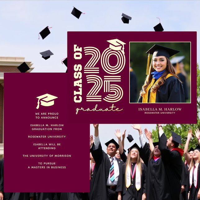 Maroon Gold College Graduation Photo Announcement (Creator Uploaded)
